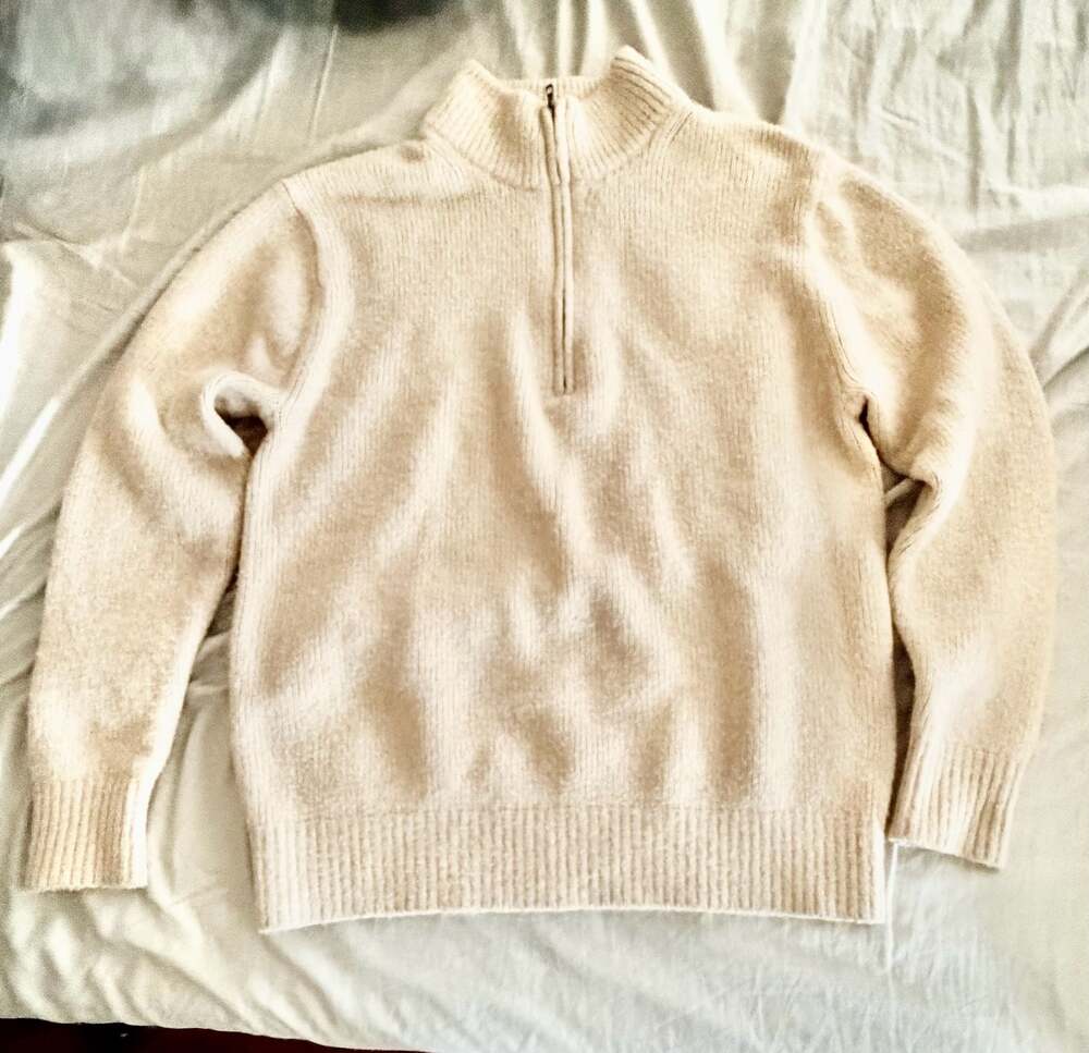 UNIQLO Men’s  Ribbed Quarter-Zip Pullover Sweater Cream
